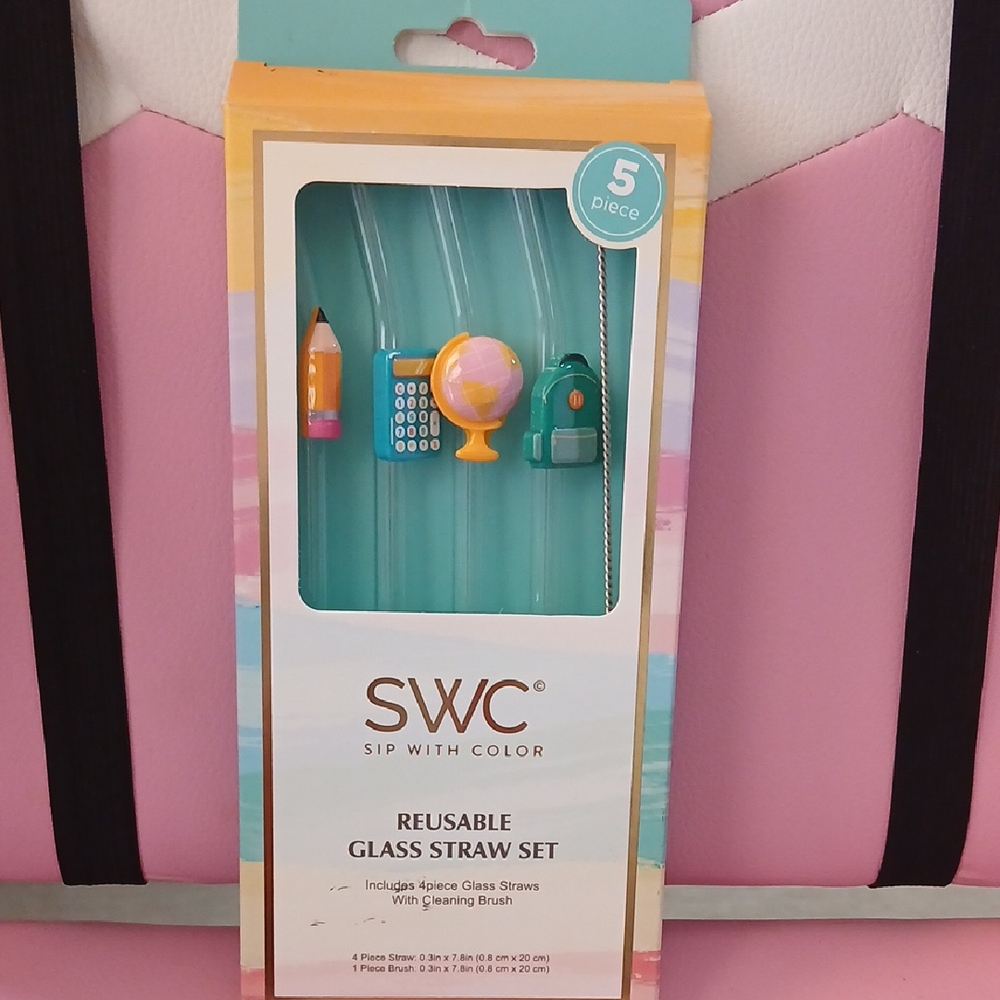 Colorful Reusable Glass Straw Set - 5 Piece